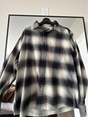 Uniqlo Ombre Plaid Flannel Black White
